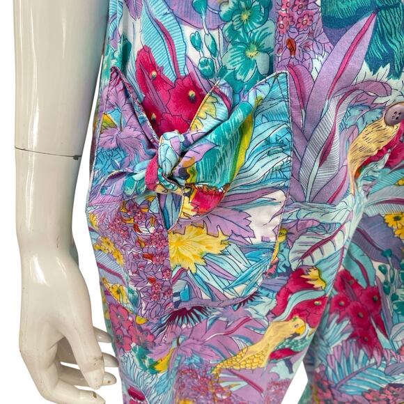 Vintage 80’s Tropical Parrot Print Indian Cotton Jumpsuit By Honors, Small - Picture 5 of 7